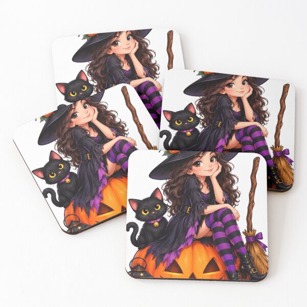 Item preview, Cute Halloween Witch with Black Cat and Glowing Pumpkin designed and sold by SAMORA ORIGINALS.
