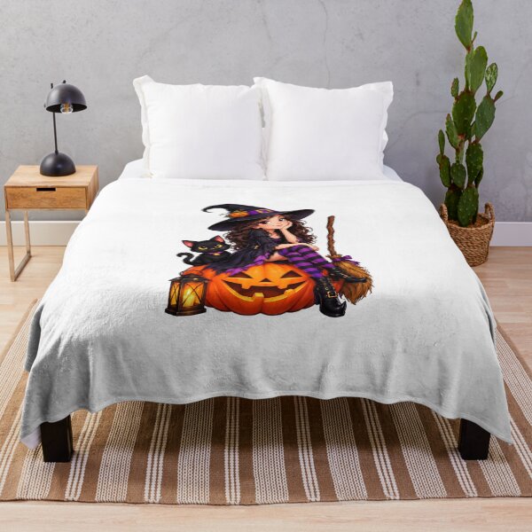 Item preview, Cute Halloween Witch with Black Cat and Glowing Pumpkin designed and sold by SAMORA ORIGINALS.