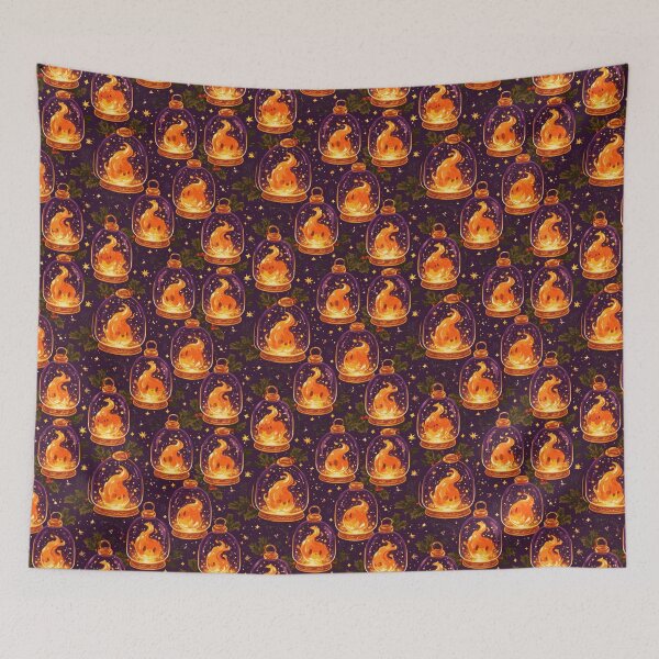 Item preview, Cute Fire Spirit Lantern Whimsical Christmas Pattern designed and sold by NicolasGlowArt.