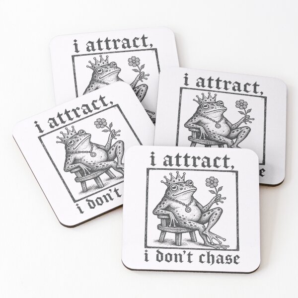 Item preview, I Attract I Don't Chase Frog Art | Crowned Toad Vintage Woodcut Style Motivation Gift designed and sold by illeN-Art-World.