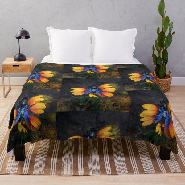 Item preview, Carpenter bee (Xylocopa violacea) with blue wings sitting on an orange flower. designed and sold by Enerjetal.