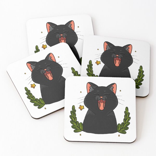 Item preview, Yawning Black Cat with Leaves - Cute Kawaii Witchy Cat designed and sold by Amanda | Branding& Ilustración.