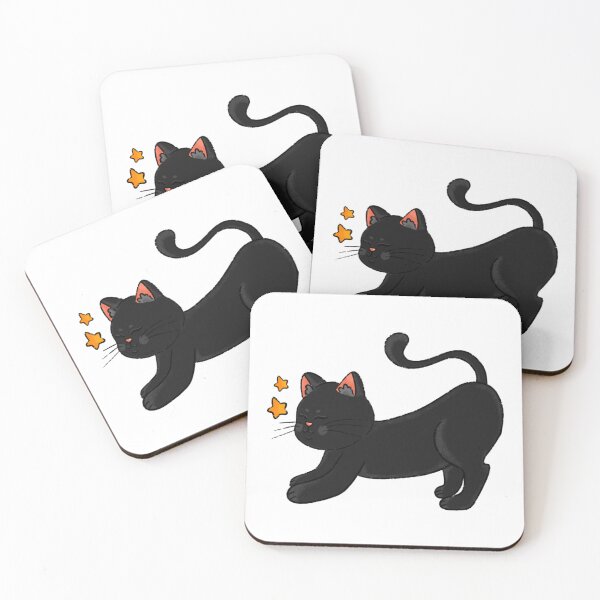 Item preview, Stretching Black Cat with Stars - Cute Kawaii Feline designed and sold by Amanda | Branding& Ilustración.