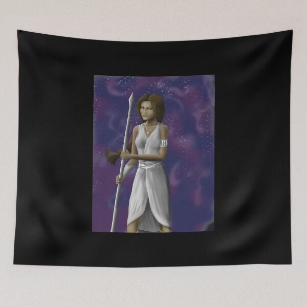 Item preview, Fantasy Sorceress Holding a Magical Staff Under Starry Sky designed and sold by lcnsdjstrtrystd.