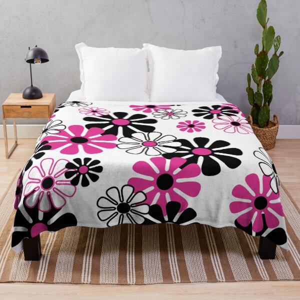 Item preview, 60's 70's Mod Floral in Black, White and Pink designed and sold by MellowCat.