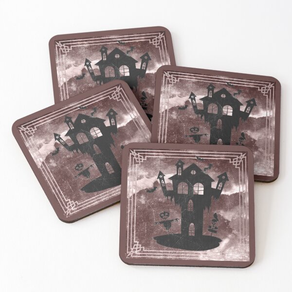 Item preview, Creepy Halloween Haunted House Scarecrow Bats Moonlit Red designed and sold by Ghoul Enterprises.