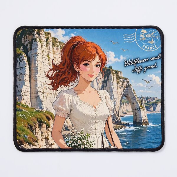 Item preview, France — Étretat Cliffs — The Red-Haired Traveler Above the Emerald Sea designed and sold by DibujandoPorfa.