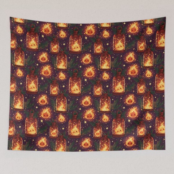 Item preview, Kawaii Fire Spirit Lanterns Christmas Pattern designed and sold by NicolasGlowArt.
