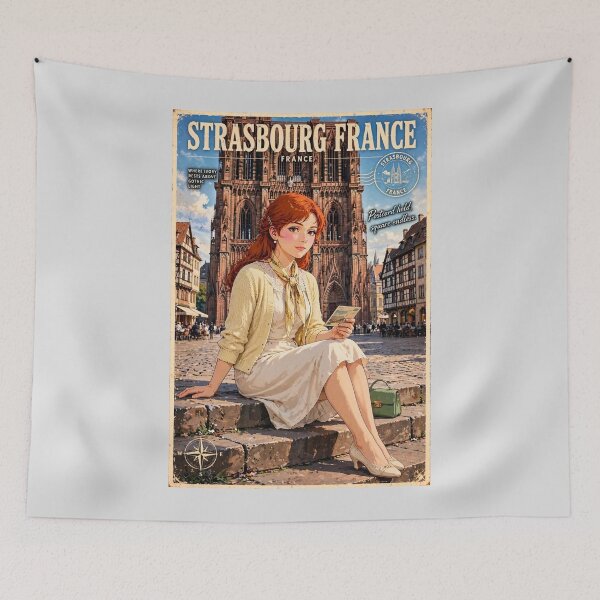 Item preview, France — Strasbourg — The Red-Haired Traveler Beneath Gothic Spires designed and sold by DibujandoPorfa.