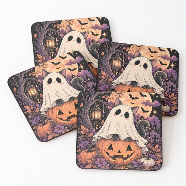 Item preview, Ghost Cat on Pumpkin Beneath Harvest Moon designed and sold by WonderFlux.