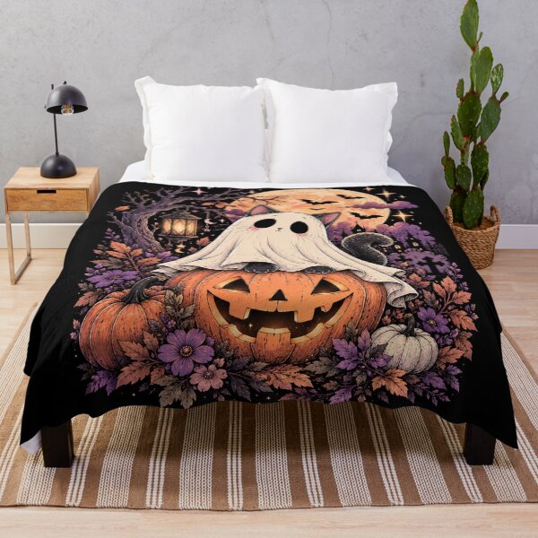 Item preview, Ghost Cat on Pumpkin Beneath Harvest Moon designed and sold by WonderFlux.