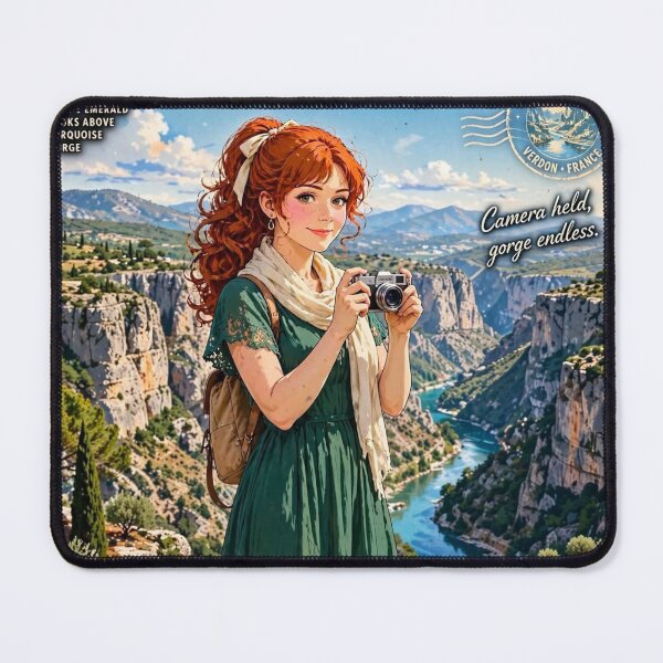 Item preview, France — Verdon Gorge — The Red-Haired Traveler Above the Turquoise Canyon designed and sold by DibujandoPorfa.
