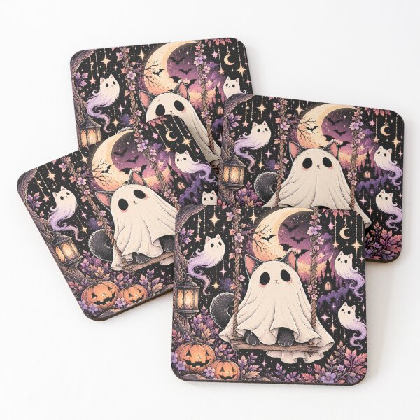 Item preview, Ghost Cat on a Moonlit Floral Swing designed and sold by WonderFlux.
