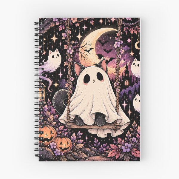 Item preview, Ghost Cat on a Moonlit Floral Swing designed and sold by WonderFlux.