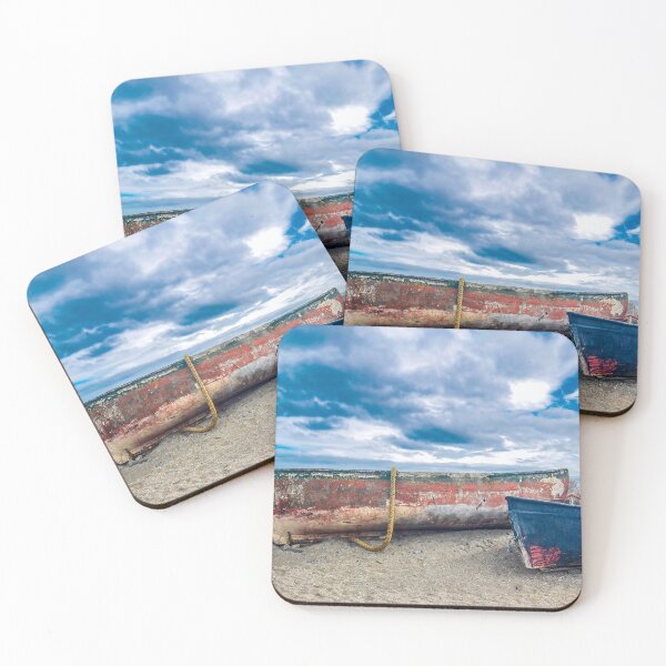 Item preview, Two Abandoned Fishing Boats Stranded on the Beach  designed and sold by Coastal Wearable Art & Home Decor.
