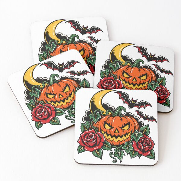Item preview, Traditional Tattoo Jack O Lantern with Roses and Bats designed and sold by codex401.
