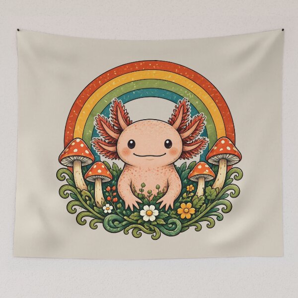 Item preview, Retro Cute Axolotl Rainbow Flower Power Hippie Vintage HD ONLINE STORE designed and sold by bard-art.
