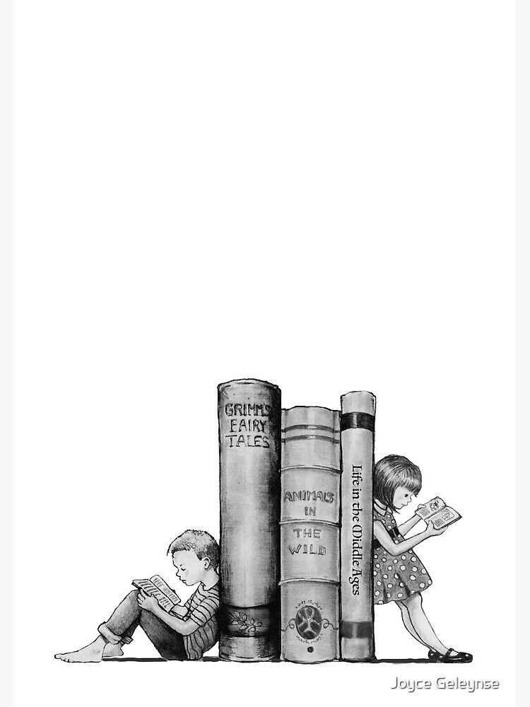 Cute Little Girl Standing on Stack of Books Pencil Drawing Spiral Notebook  for Sale by Joyce Geleynse