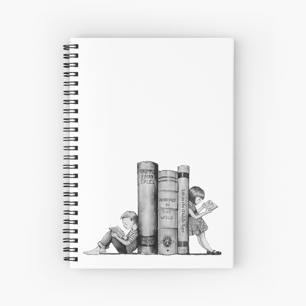 Boy and Girl Reading, Books, KIDS, Literacy, Love Reading, Book Lovers,  Pencil Art Spiral Notebook for Sale by Joyce Geleynse