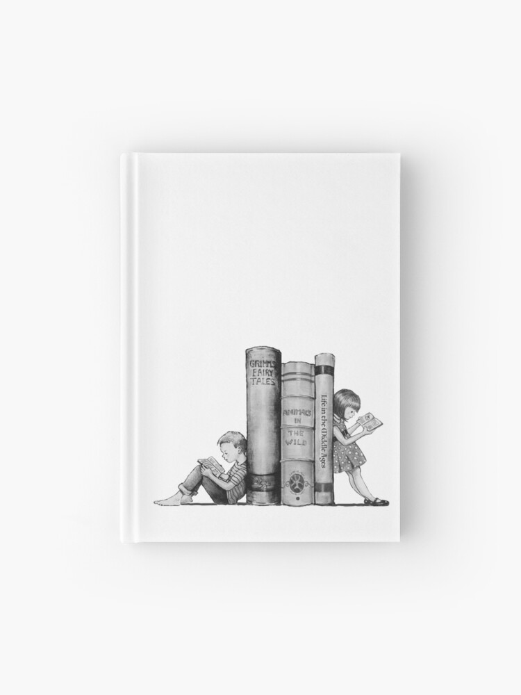 Cute Little Girl Standing on Stack of Books Pencil Drawing Spiral Notebook  for Sale by Joyce Geleynse