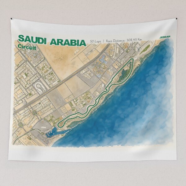 Item preview, Jeddah Watercolor Track Map designed and sold by Mariel  Toigo.