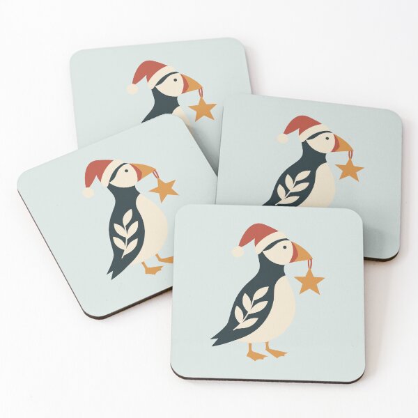 Item preview, Christmas Puffin with Hanging Star and Santa Hat designed and sold by MavtM.
