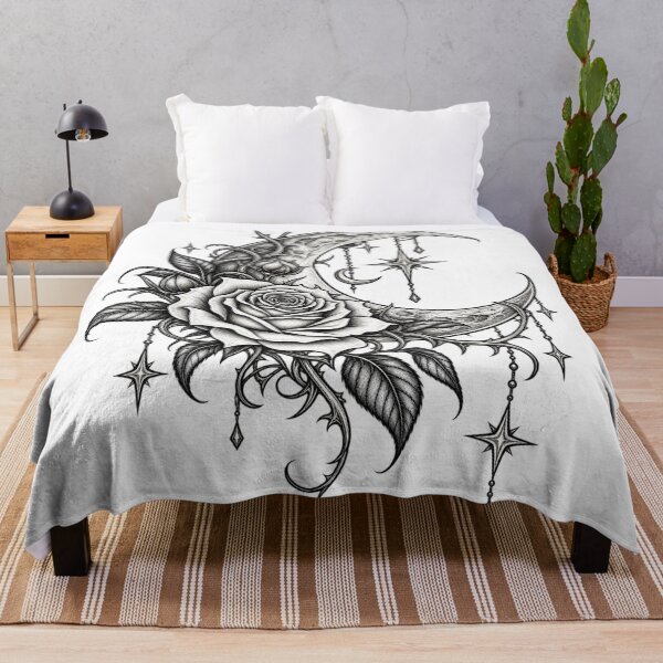 Item preview, Gothic Moon and Rose – Celestial Floral Line Art designed and sold by FalistY.