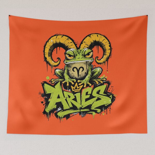 Item preview, Aries Zodiac Sign Graffiti Frog Art | Streetwear Ram Horns Toad Astrology Gift designed and sold by illeN-Art-World.