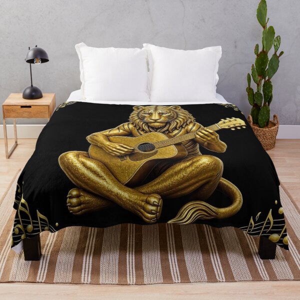 Item preview, Golden Tiger Playing Acoustic Guitar Jazz Music Notes Fantasy Art designed and sold by Breezes-of-Ida.