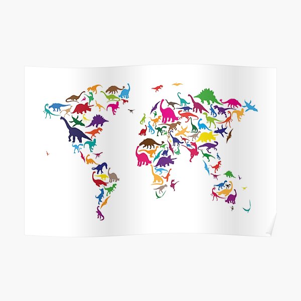 Dinosaur Map of the World Map Poster