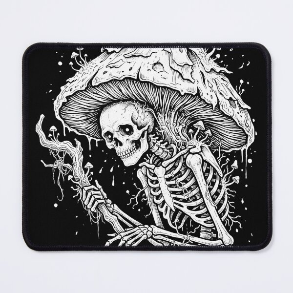 Aperçu de l'œuvre Skeleton Hunches Beneath a Cracked Mushroom Cap with Growing Roots créée et vendue par MisteryDesigner.