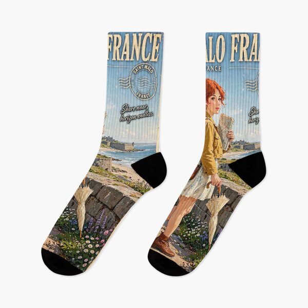 Item preview, France — Saint-Malo — The Red-Haired Traveler Along the Atlantic Ramparts designed and sold by DibujandoPorfa.