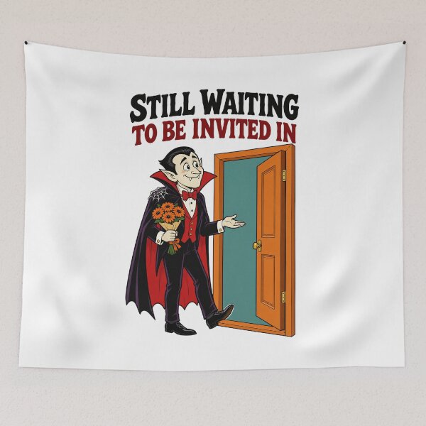 Item preview, Still Waiting to Be Invited In Funny Vampire Halloween Design. designed and sold by The-T-In-Retro.
