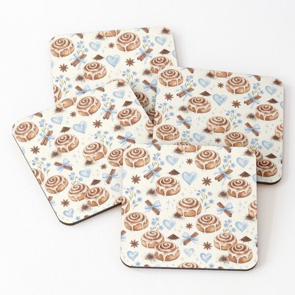 Item preview, Cozy Cinnamon Rolls and Blue Hearts Watercolor Seamless Pattern designed and sold by MIRAMUSE10.