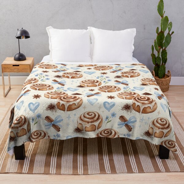 Item preview, Cozy Cinnamon Rolls and Blue Hearts Watercolor Seamless Pattern designed and sold by MIRAMUSE10.