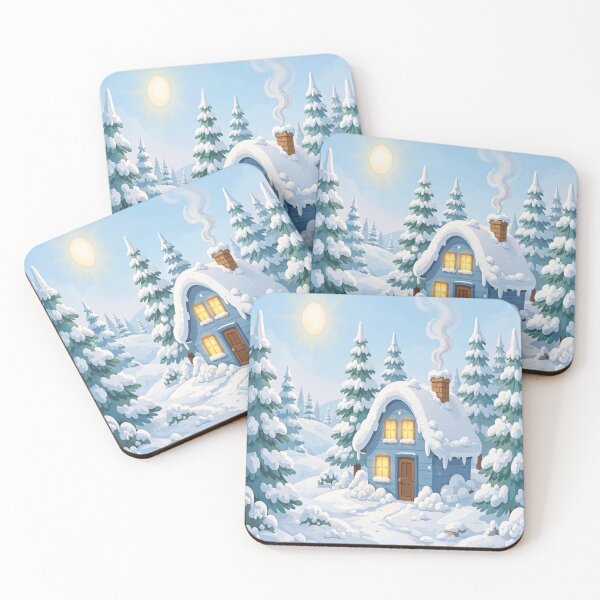 Item preview, Cozy Blue Snowy Cottage in Winter Forest. Sunny Winter Wonderland. designed and sold by Deepsleepstudio.