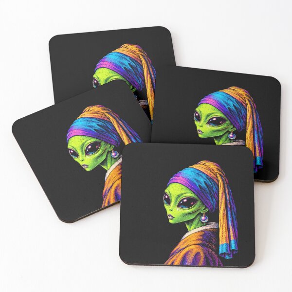 Item preview, Alien Girl with a Pearl Earring – Neon Cosmic Portrait designed and sold by Paper-Pickle.