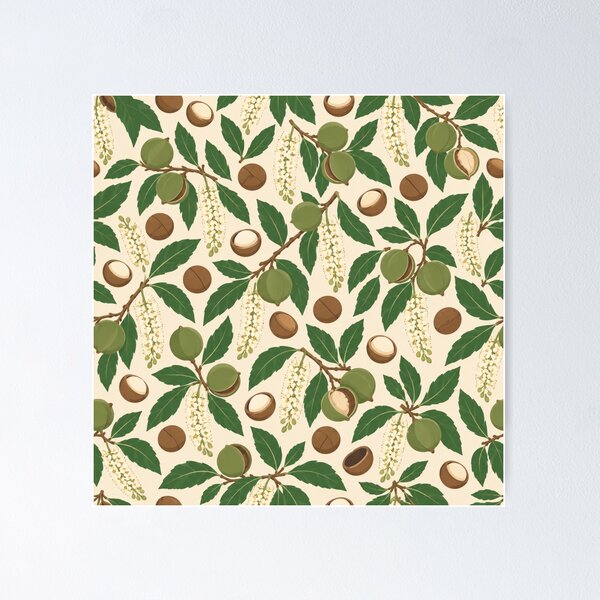 Item preview, Macadamia Pattern | Australian Nuts, Husks, Blossom and Leaves Botanical Scatter designed and sold by StickyGuys.