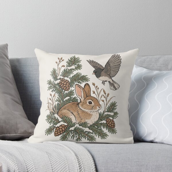 Item preview, Christmas Bunny Snowy Evergreen Pinecones & Bird designed and sold by Sturdust.