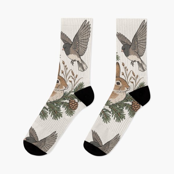 Item preview, Christmas Bunny Snowy Evergreen Pinecones & Bird designed and sold by Sturdust.
