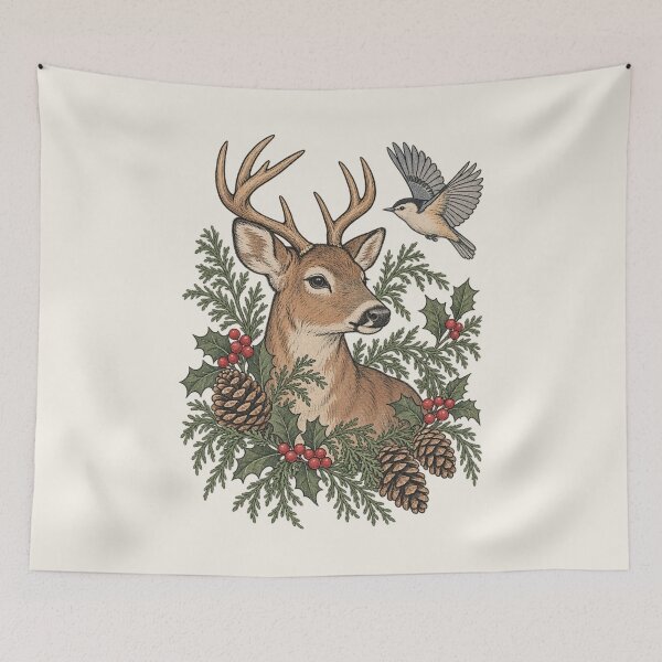 Item preview, Christmas Deer Holly Bird and Evergreen designed and sold by Sturdust.