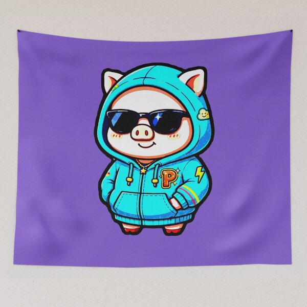 Item preview, Cerdito Cool Con Gafas | Diseño Kawaii Sudadera Turquesa Letra P designed and sold by AstronautMerch.