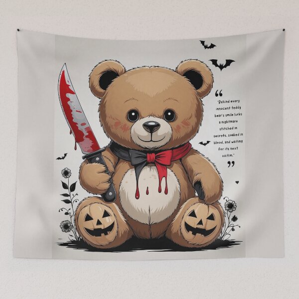 Item preview, Creepy Halloween Teddy Bear Killer – Bloody Horror Bear with Scary Quote designed and sold by HolidayPeels.