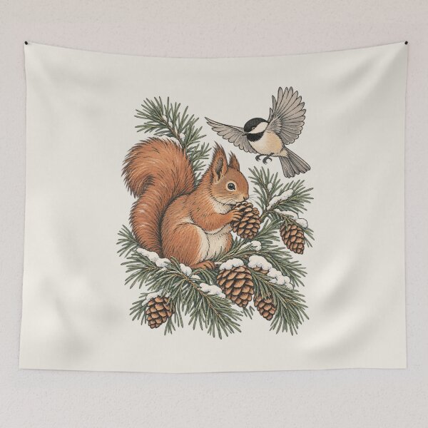 Item preview, Winter Squirrel Pinecones Chickadee designed and sold by Sturdust.