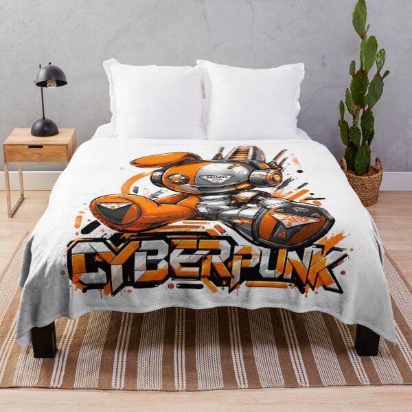 Item preview, Cyberpunk Robot – Orange Neon Streetwear Art designed and sold by NeonSketch Lab.