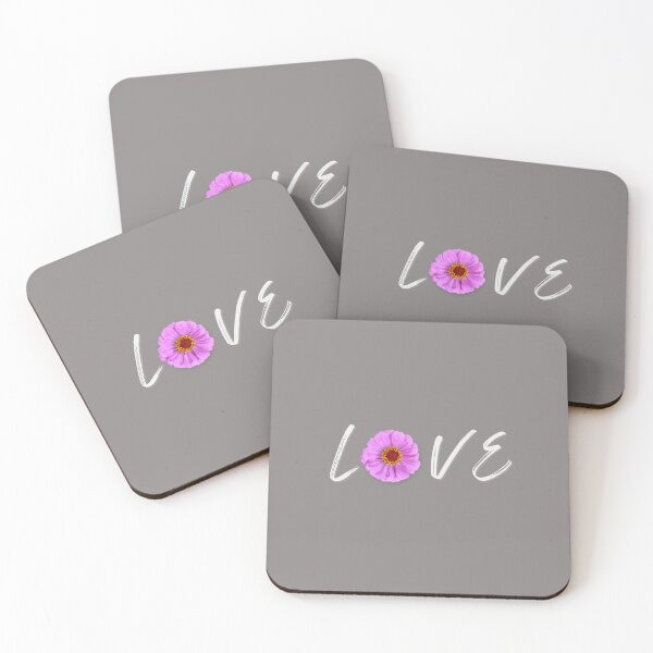 Item preview, Love Floral Typography Grey Background Pink Zinnia Art designed and sold by OlhaTironArt.