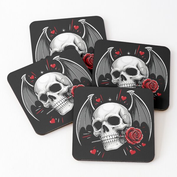 Item preview, Skull with Red Rose Bat Wings Art, Gothic Skull Hearts Design, Dark Romance Illustration designed and sold by 3T3rnalArts.