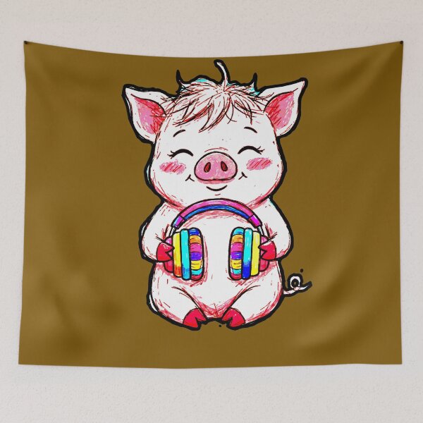 Item preview, Cerdito Feliz Con Audífonos De Colores | Diseño Tierno Música designed and sold by AstronautMerch.