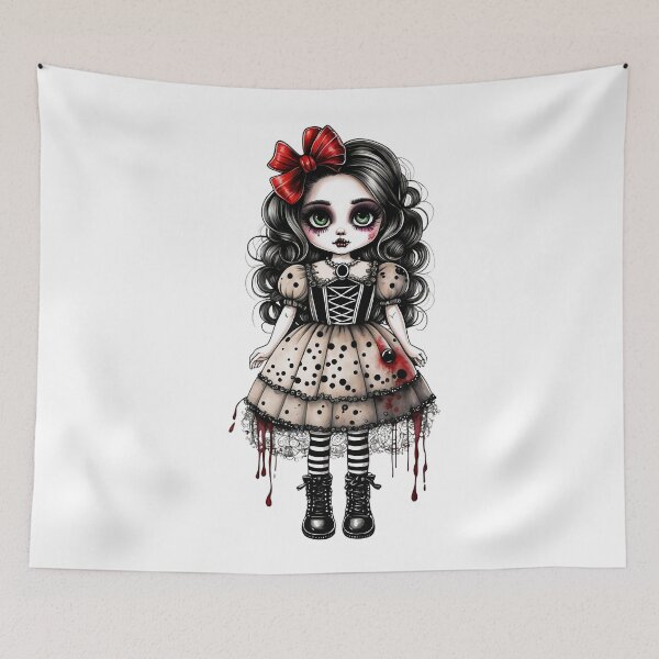 Item preview, Cute Creepy Gothic Doll with Bloody Dress and Red Ribbon – Horror Sticker Art designed and sold by HolidayPeels.