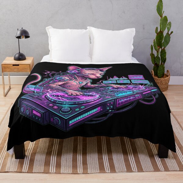 Item preview, Cyberpunk Sphynx Cat DJ Neon Synthwave Music Producer designed and sold by PozivoPlus.